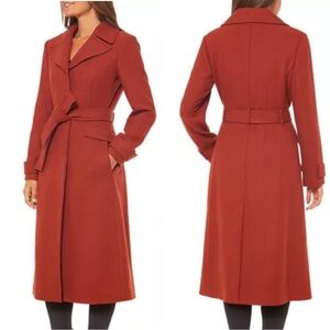 Kate Spade New York Single Breasted Maxi Wool-Blend Orange Coat Medium